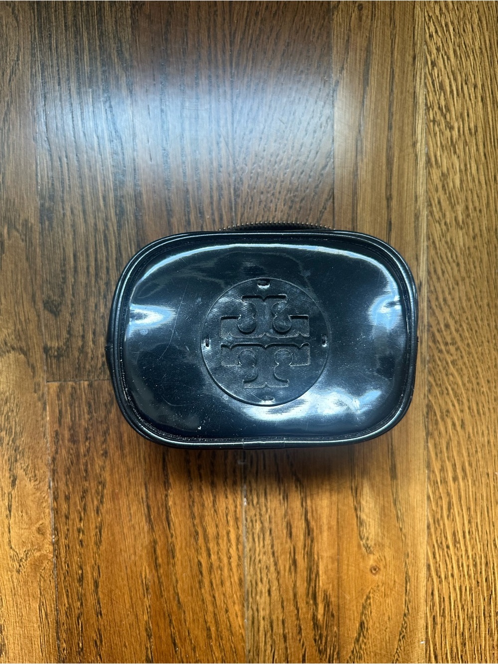Tory Burch Black Patent Logo Zip Case